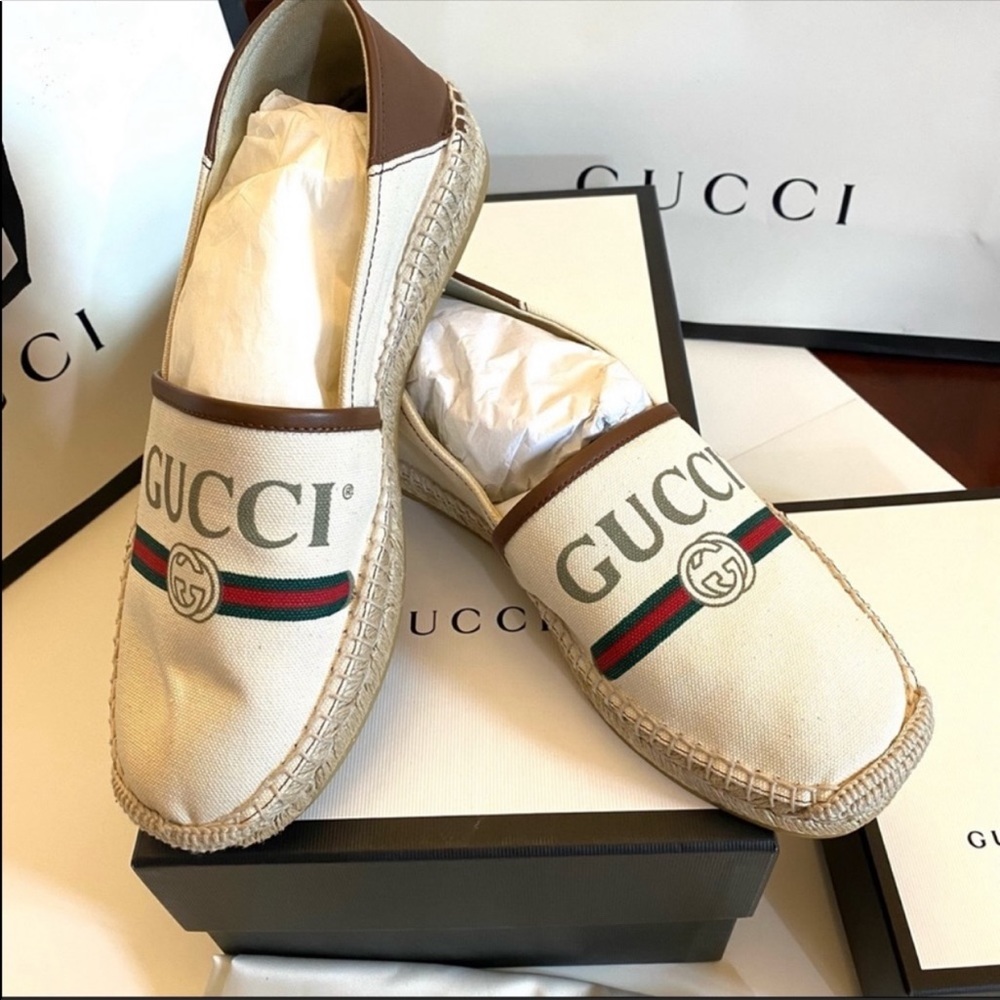 Gucci Men’s Logo Espadrilles Leather and Bee Details